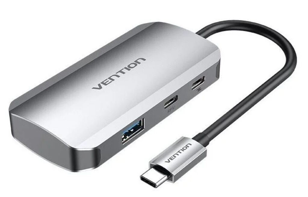 Vention USB-C -> USB3.0x4/PD (0,15m Szürke Aluminum Ötvözet), Hub