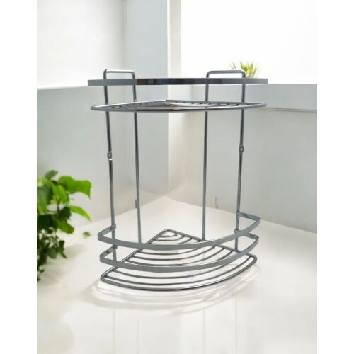 Kétszintes króm sarokpolc fürdőszobai tároláshoz