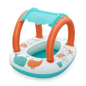 Bestway plüss árnyékolt babacsónak, felfújható babaülés napernyővel, bálna és tengeri állat mintával - Úszógumi