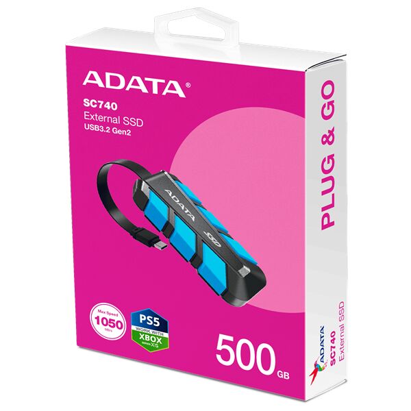 Adata ssd külső usb 3.2 500gb sc740, kék SC740-500G-CBU