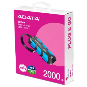 ADATA SC740 2TB Vanjski SSD USB 3.2 - Plavi, kompatibilan s PS5 i Xbox - ADATA