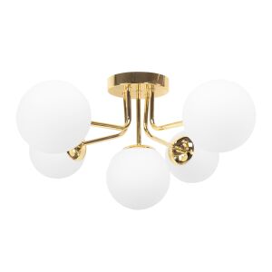 Stropná lampa Lámpa Gold APP1575-5C s piatimi bielymi sklenenými guľami a zlatým povrchom - Lampy&osvetlenie