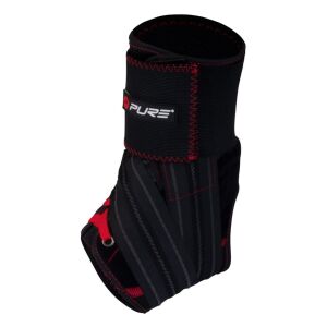 Pure 2 Improve Deluxe Knöchelbandage – Größe L | Schwarz mit Rot | Einstellbare Klett-Kompression