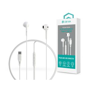 Devia Kintone A3 Typ-C kabelgebundene Kopfhörer, weiß, mit Inline-Bedienelementen und Verpackung - Devia