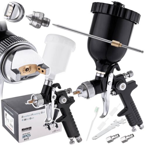 Professionelles HVLP-Spritzpistolen-Set mit 3 Düsen (0,8, 1,4, 1,7 mm). Ideal für Automobil-, Holzbearbeitungs- und DIY-Lackierprojekte.