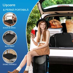 Ortopedyczna poduszka siedziskowa z pianki memory 4D, QFC-047B Arvada ErgoSupport, kształt litery U, wymiary 42x47x8x1cm, aksamitne pokrycie i ergonomiczny kształt, szare pokrycie flanelowe 145016567 - Poduszka poprawiająca przyczepność