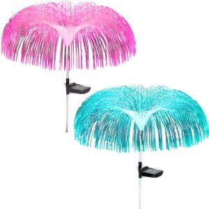 Két dekoratív SDEPOT® napelemes lámpa szett, pálmafa hatású, időjárásálló, többszínű LED fénnyel, kertbe, teraszra vagy udvarra, talajra szerelhető, fényérzékelővel