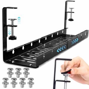 NewEvo asztal alatti kábelrendező, tápkábel tálca, masszív fém, a legtöbb íróasztalhoz illeszkedik, csipesszel, fúrás nélkül, behúzható, kihúzható méret 29-54 cm, Ne 136188287 - Kábel