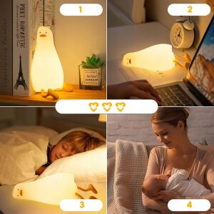 Lampa de Veghe Amuzanta NewEvo, Ratusca Adormita, Silicon Moale, Lumina Calda, 3 Intensitati, Functie de Cronometru, Picioare Multifunctionale, Suport pentru Telefon, Alb 136190766 - Lampi de veghe si proiectoare