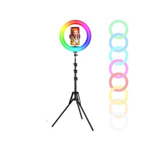 Lampa circulara RGB Ring Light NewEvo, Foto, MakeUp, YouTube, 60W, diametru 26 cm, Iluminare RGB, 18 culori diferite de fundal, cu trepied 210cm inclus, Suport telefon si telecomanda gratuite 136187689 - Lumini LED rotunde și lămpi rotunde