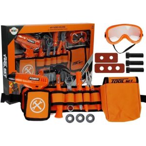 Gyermek Szerszámkészlet: Gürtel, Bohrmaschine, Hammer, Zange und Schraubendreher komplettes Set - Lean Toys