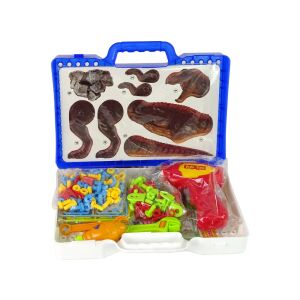 Set de construcție 3D DIY Dinozaur, cutie de transport deschisă cu piese de dinozaur și unelte - Lean Toys Jocuri de constructie - Lego