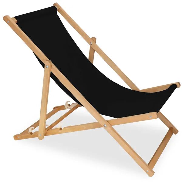 Összecsukható impregnált bükkfa napozóágy, fekete vászon, 3 fokozat
