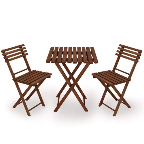 Folding beech wood balcony set with 2 chairs and table, dark brown