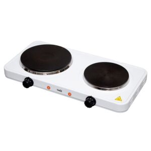 Home HG R 02WH hordozható elektromos főzőlap, dupla, teljesítmény 1000 W + 1500 W, Ř15 cm + Ř18 cm főzőfelület, zománcozott készülékház, fehér
