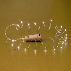 Home MLD 20/WW micro LED-es fényfüzér, 2 m/20 db melegfehér micro LED, állófényű, átlátszó vezeték, gombelemes, dugó alakú elemtartó, beltéri