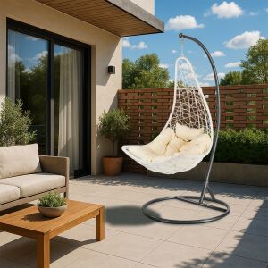 Natal fehér-fekete függőfotel állvánnyal a teraszon - Függőfotel