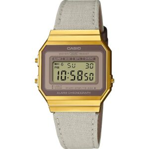 Digitálne hodinky Casio A700WEGL-7AEF s béžovým textilným remienkom - Casio