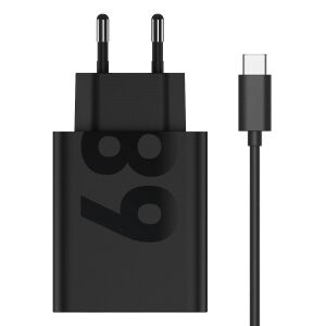 Uniwersalna ładowarka do tabletu Lenovo USB-C, czarna, widok z przodu z kablem - Karta sieciowa