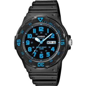 Ceas bărbătesc Casio cu brățară din rășină neagră și accente albastre, rezistent la apă până la 100m - Casio