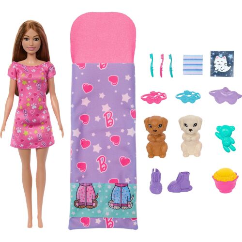 Barbie Pizsamaparti baba hálózsákkal és kiegészítőkkel elszigetelve - Babázás