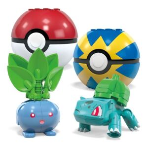 MEGA Pokémon Pflanze-Typ Trainerteam Bauspielzeug-Set mit 4 Actionfiguren (118 Teile)