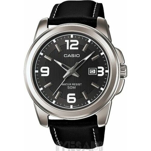 Zegarek męski Casio z czarnym skórzanym paskiem, wodoodporny