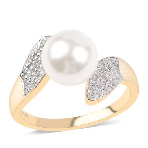 Arannyal Bevont Ezüst Gyűrű Fehér Édesvízi Gyönggyel és Fehér Topázzal, ROS540/57 131174522 - Divat & Öltözködés