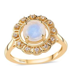 Arannyal Bevont Ezüst Gyűrű "AA" Osztályú Szivárvány Holdkővel és Fehér Topázzal, ROS544/57 131174529 - Női kiegészítő