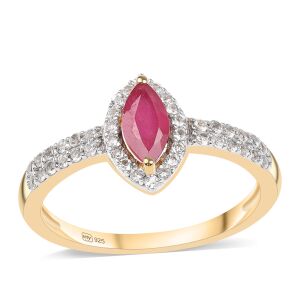 Arannyal Bevont Ezüst Gyűrű Mozambiquei Rubinnal és Fehér Topázzal, ROS571/59 131174553 - Divat & Öltözködés