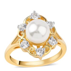 Arannyal Bevont Ezüst Gyűrű - Fehér Édesvízi Gyöngy és Topáz 131174577 - Női kiegészítő
