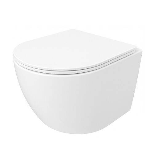 Biela závesná WC misa bez okrajov s pomaly zatváracím sedadlom
