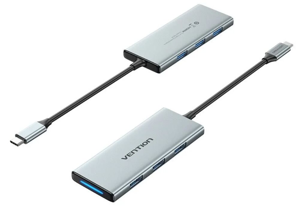 Vention USB-C -> HDMI/USB 3.0x3/SD/TF/PD (0,15m Szürke Aluminu...