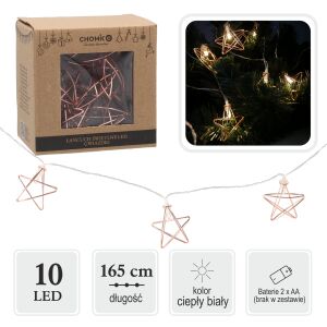 LED fényfüzér csillagokkal, 10 meleg fehér LED, 165 cm, dekorációs világítás - Nonbrand Fényfüzér