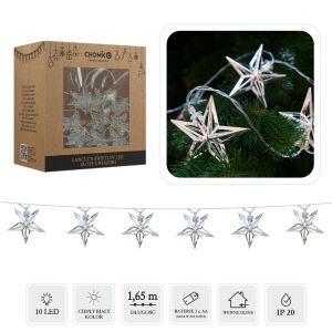 Ezüst csillag LED fényfüzér, 10 meleg fehér dióda, ünnepi világítás - Nonbrand Fényfüzér