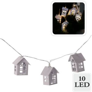Fém házikók LED fényfüzér, 10 darabos, elemes, meleg fehér házikó - Nonbrand Fényfüzér