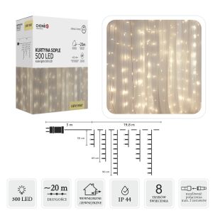 CHOMIK LED fényfüggöny jégcsap 500 meleg fehér LED-del, 23m teljes hosszúság, tökéletes karácsonyi dekorációkhoz és hangulatos légkör megteremtéséhez - Nonbrand Fényfüzér