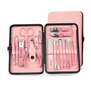 Elegáns rózsaszín manikűr készlet, 18 darabos, bőrtokban 140686712 - Manikűrkészlet