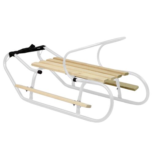 Fehér fém szánkó támlával és húzószíjjal 135979619