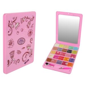 Szépségkészlet Tükörrel und Sminkpalettával geöffnet und geschlossen, rosa Make-up-Palette mit Spiegel - Lean Toys