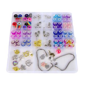Színes Gyöngyös Ékszerkészítő Készlet: Cutie organizatoare deschisă cu mărgele colorate și pandantive - Jocuri de creat bijuterii