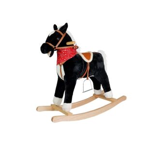 Czarno-biały konik na biegunach Dźwięki Ruchy Pysk Ogon 74 cm