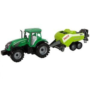 Zelený poľnohospodársky traktor, sejačka, trecí pohon