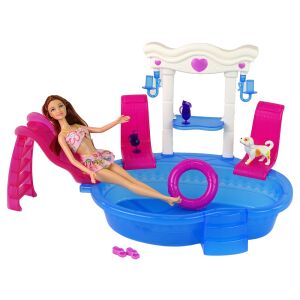 Kaibibi Puppen Schwimmbad Spielset mit Rutsche, Puppe, Hund und Zubehör - Nonbrand Baba