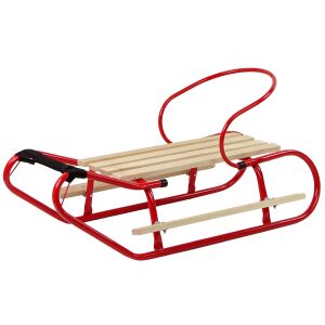 Piros Fém Szánkó Háttámlával és Húzószíjjal