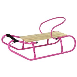 Rózsaszín fém szánkó háttámlával