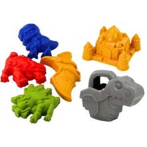 Dinoszaurusz motívumos homokozó készlet öntözőkannával, ásóval, gereblyével és formákkal