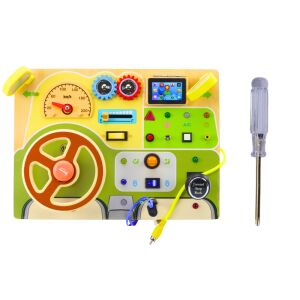 Interaktív fa autó alakú érzékelő játékpanel LED világítással és csavarhúzóval - Lean Toys