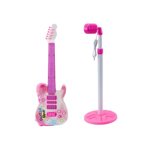 Rózsaszín elektromos gitár és mikrofon szett gyerekeknek