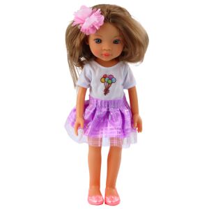 Lila Szoknyás Csinos Lány Baba 32 cm